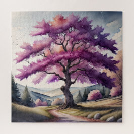 Aquarellmalerei mit großem Lila Blätterbaum