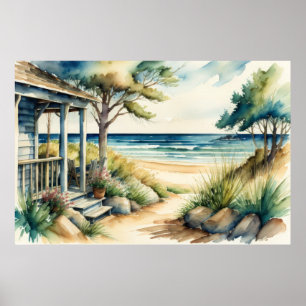 Aquarellmalerei mit Meerblick Vorderseite Poster