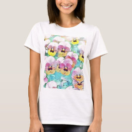 Aquarellmalerei mit rosa-gelblich-weißen Stiefmütt T-Shirt