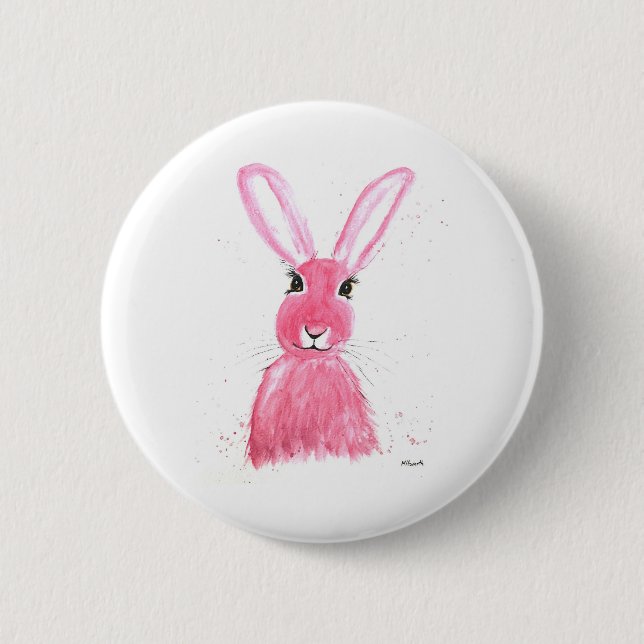 Aquarellmalerei mit rosa Hasen Button (Vorderseite)