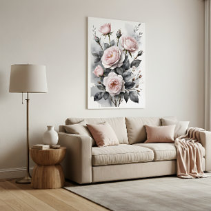 Aquarellmalerei mit rosa Rosen Poster