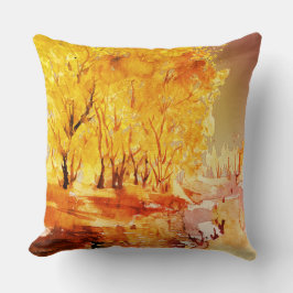 Aquarellmalerei mit roten Orangen Blätter im Herbs Kissen
