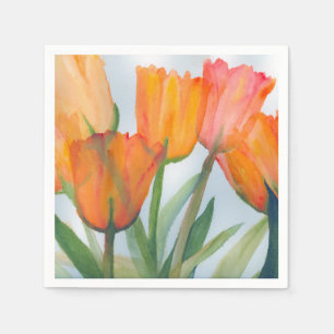 Aquarellmalerei mit transparenten Orangentulpen Serviette