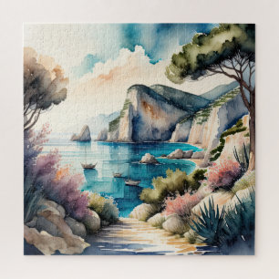 Aquarellmalerei Mittelmeer-Küstenlandschaft
