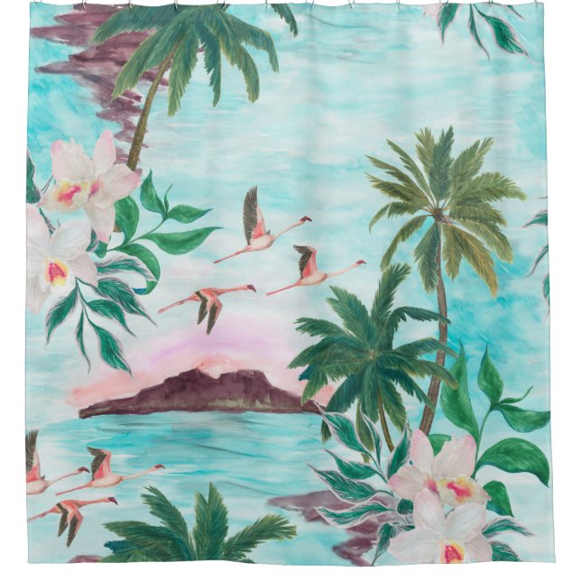 Aquarellmalerei nahtlos mit hawaiianischem Muster Duschvorhang (Vorderseite)