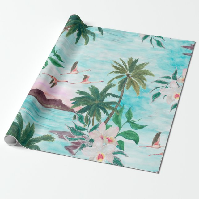 Aquarellmalerei nahtlos mit hawaiianischem Muster Geschenkpapier (Ungerollt)