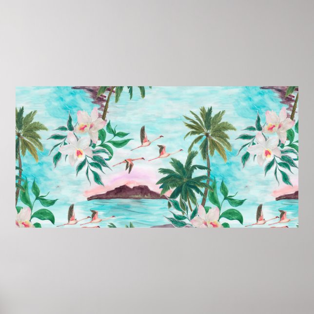 Aquarellmalerei nahtlos mit hawaiianischem Muster Poster (Vorne)