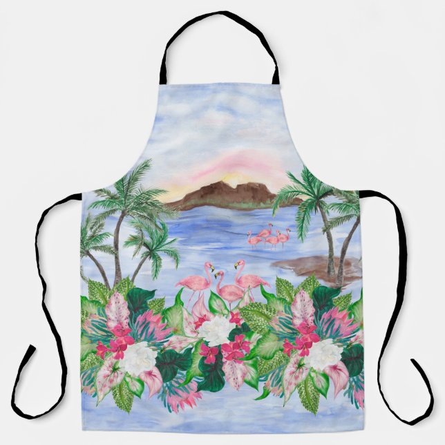 Aquarellmalerei nahtlos mit hawaiianischem Muster Schürze (Vorderseite)
