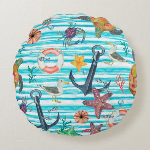 Aquarellmalerei nahtlos mit Schildkröten, Rundes Kissen