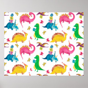 Aquarellmalerei nahtloses Muster mit Dinosaurier Poster