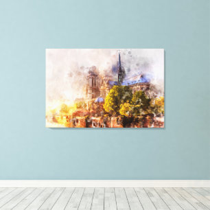 Aquarellmalerei Notre Dame Kathedrale Sonnenaufgan Leinwanddruck