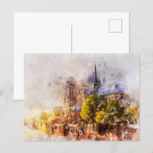 Aquarellmalerei Notre Dame Kathedrale Sonnenaufgan Postkarte