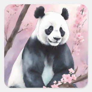 Aquarellmalerei Panda Bär Quadratischer Aufkleber