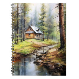 Aquarellmalerei Phantastische Kabine im Wald Notizblock