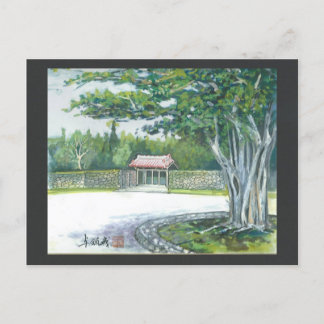 Aquarellmalerei Postkarte Okinawa Banyan Tor