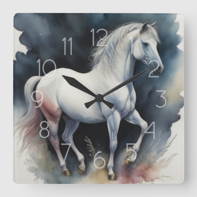 Aquarellmalerei Quadratische Wanduhr (Vorderseite)