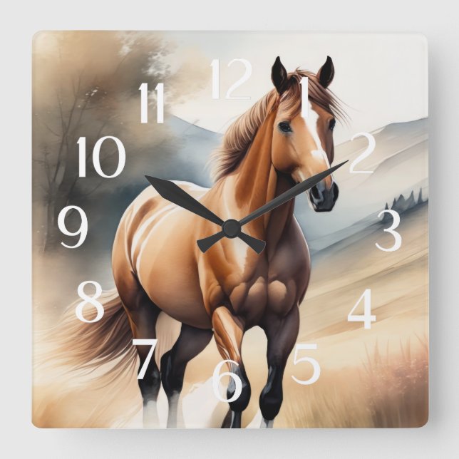 Aquarellmalerei Quadratische Wanduhr (Vorderseite)
