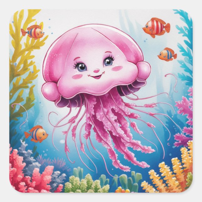Aquarellmalerei Quadratischer Aufkleber (Vorderseite)