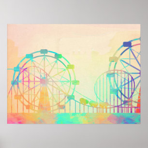 Aquarellmalerei Riesenrad Jahrmarkt Kunst Poster