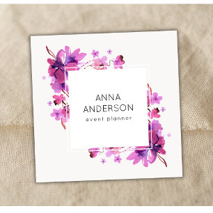Aquarellmalerei Rosa Aquarell Blüten Blumen  Quadratische Visitenkarte