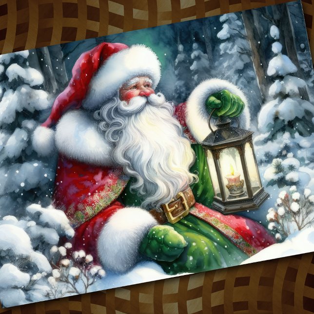 Aquarellmalerei Santa Claus im Schneewald Feiertagskarte (Von Creator hochgeladen)