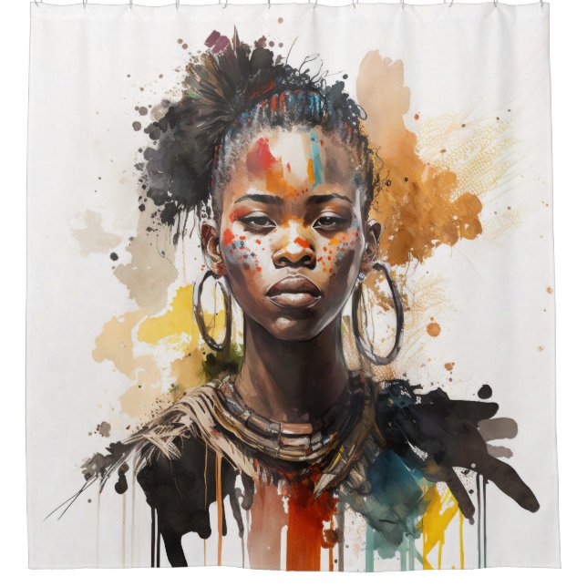 Aquarellmalerei, schöne afrikanische Stammesfrauen Duschvorhang (Vorderseite)