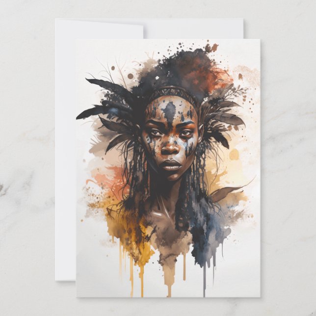 Aquarellmalerei, schöne afrikanische Stammesfrauen Einladung (Vorderseite)