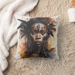 Aquarellmalerei, schöne afrikanische Stammesfrauen Kissen