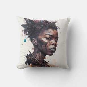 Aquarellmalerei, schöne afrikanische Stammesfrauen Kissen