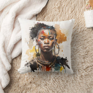 Aquarellmalerei, schöne afrikanische Stammesfrauen Kissen