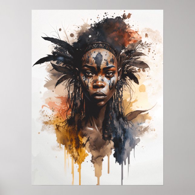 Aquarellmalerei, schöne afrikanische Stammesfrauen Poster (Vorne)