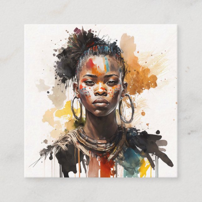 Aquarellmalerei, schöne afrikanische Stammesfrauen Quadratische Visitenkarte (Vorderseite)