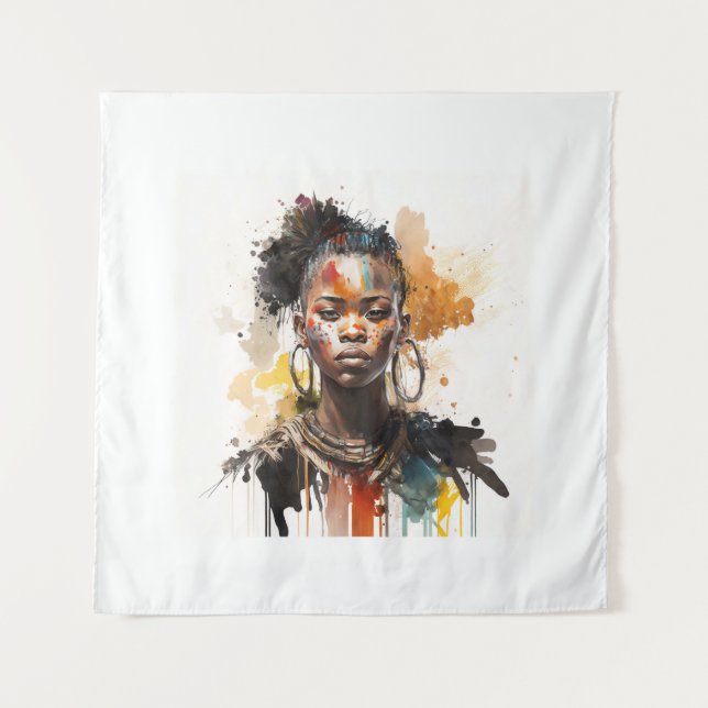 Aquarellmalerei, schöne afrikanische Stammesfrauen Wandteppich (Vorderseite)