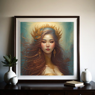 Aquarellmalerei Schöne asiatische Frau Poster