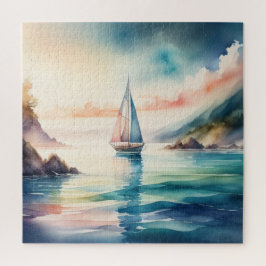 Aquarellmalerei Segelboot auf dem Wasser