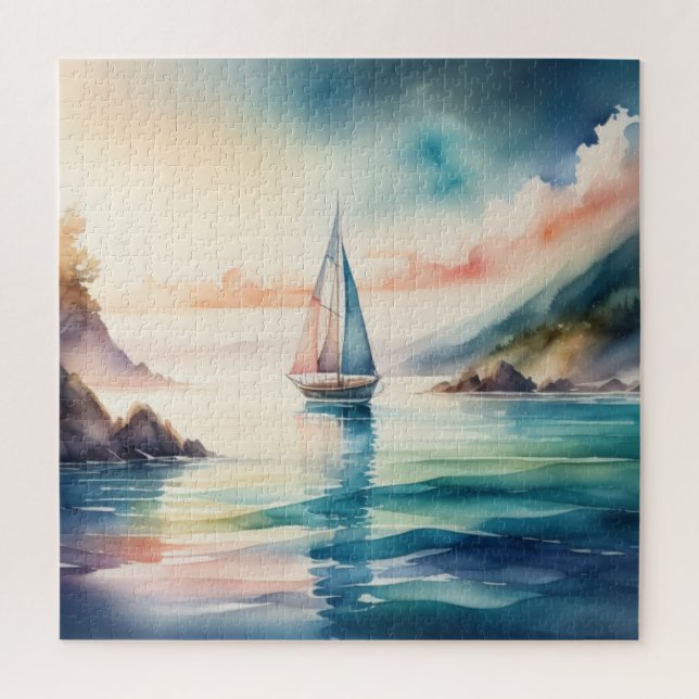 Aquarellmalerei Segelboot auf dem Wasser (Vertikal)