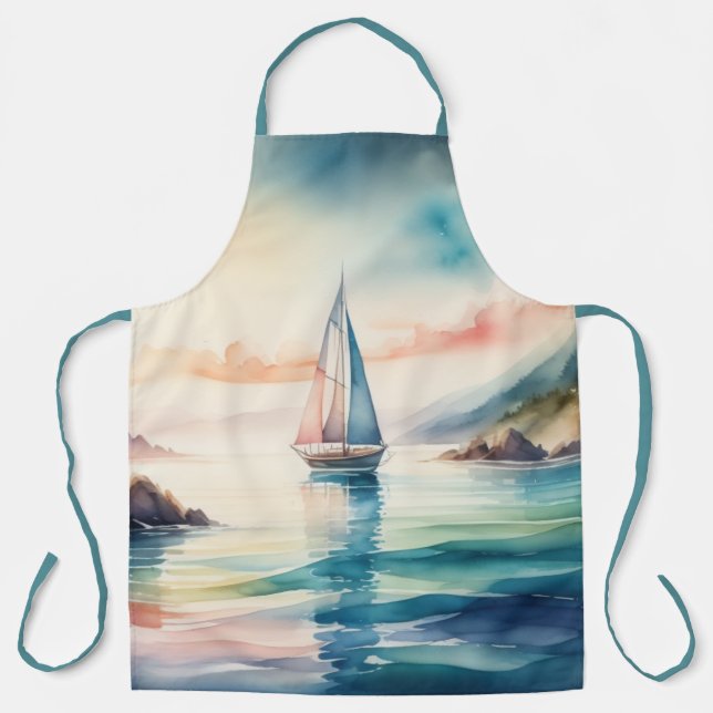 Aquarellmalerei Segelboot auf dem Wasser Schürze (Vorderseite)