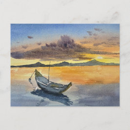 Aquarellmalerei Sonnenuntergangsszene Postkarte