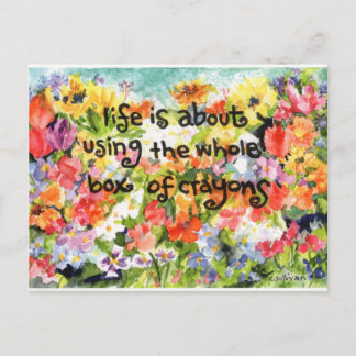 Aquarellmalerei spröde Blume + optimistisches Spri Postkarte