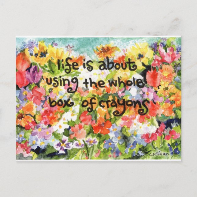 Aquarellmalerei spröde Blume + optimistisches Spri Postkarte (Vorderseite)