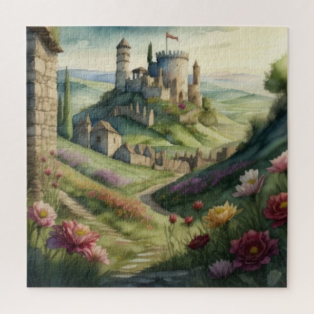 Aquarellmalerei Storybook Mittelalterliches Schlos (Vertikal)