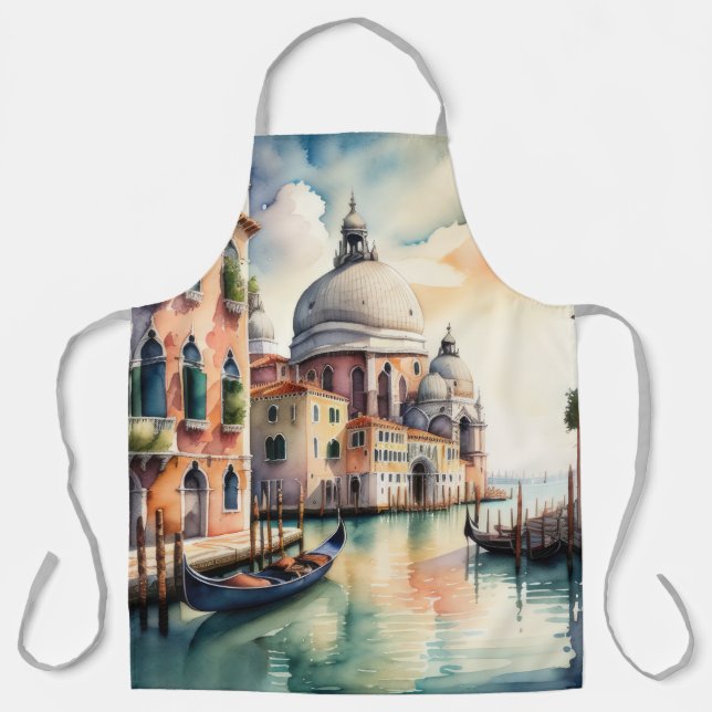 Aquarellmalerei Venedig Stadt Szene Gondola Schürze (Vorderseite)