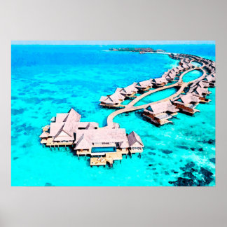 Aquarellmalerei Villa in Joali Poster