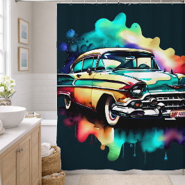 Aquarellmalerei Vintage Auto Duschvorhang
