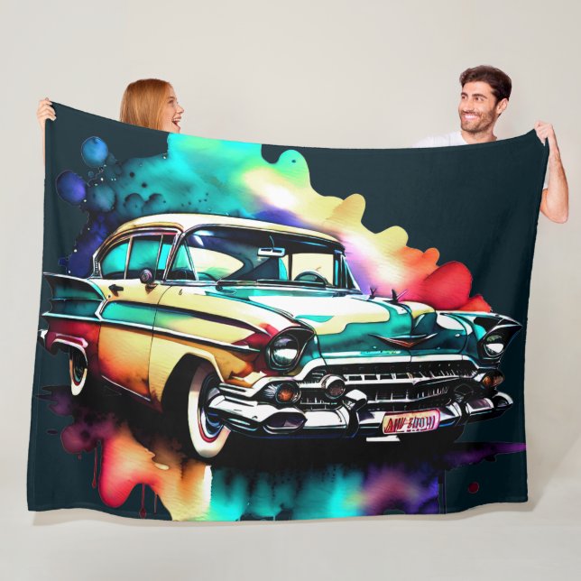 Aquarellmalerei Vintage Auto Fleecedecke (Beispiel)