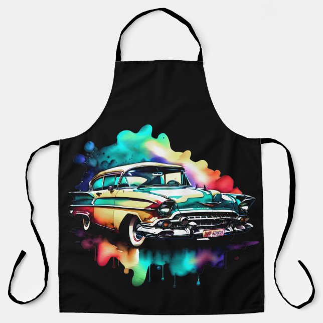 Aquarellmalerei Vintage Auto Schürze (Vorderseite)
