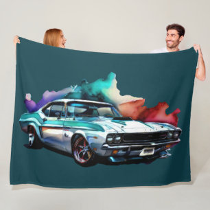 Aquarellmalerei Vintage Muscle Car Fleecedecke
