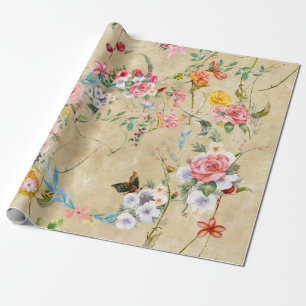 Aquarellmalerei von Blatt und Blumen, nahtlos Geschenkpapier