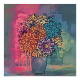 Aquarellmalerei von Blume auf einem Vasenglanz Poster