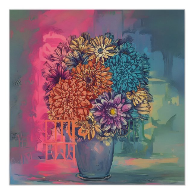Aquarellmalerei von Blume auf einem Vasenglanz Poster (Vorderseite)